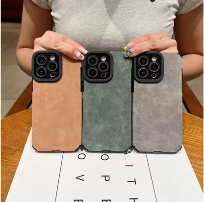 Luxury Matte Leather iPhone Case – Shockproof Camera Protection Cover for iPhone