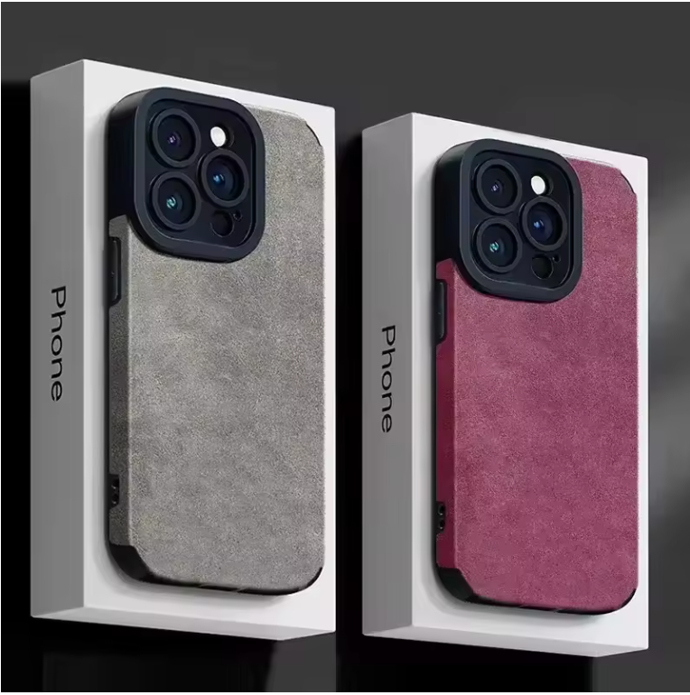 Luxury Matte Leather iPhone Case – Shockproof Camera Protection Cover for iPhone