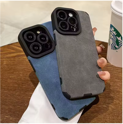 Luxury Matte Leather iPhone Case – Shockproof Camera Protection Cover for iPhone