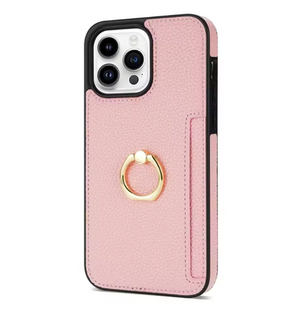 Leather Wallet iPhone Case with Card Slot & Ring Holder