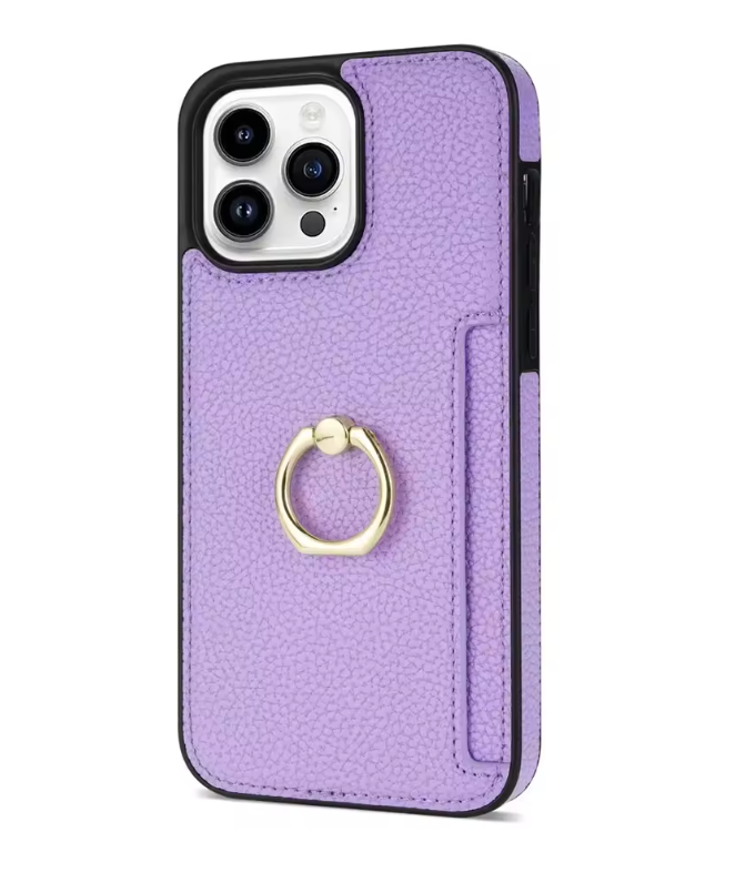 Leather Wallet iPhone Case with Card Slot & Ring Holder