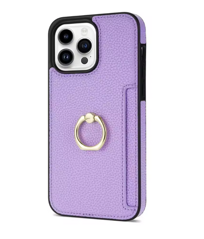 Leather Wallet iPhone Case with Card Slot & Ring Holder