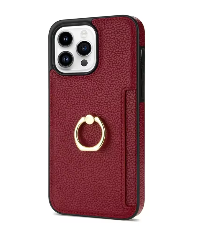 Leather Wallet iPhone Case with Card Slot & Ring Holder
