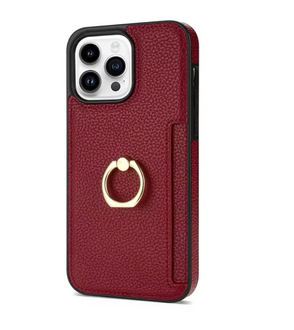 Leather Wallet iPhone Case with Card Slot & Ring Holder