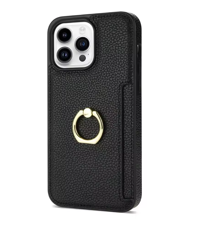 Leather Wallet iPhone Case with Card Slot & Ring Holder