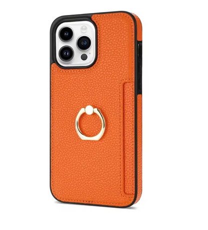 Leather Wallet iPhone Case with Card Slot & Ring Holder