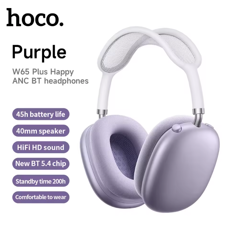HOCO W65 Plus ANC Wireless Over-Ear Headphones – Noise Cancelling, Hi-Fi Sound