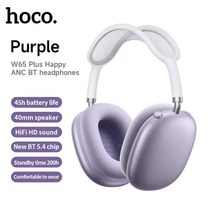 HOCO W65 Plus ANC Wireless Over-Ear Headphones – Noise Cancelling, Hi-Fi Sound