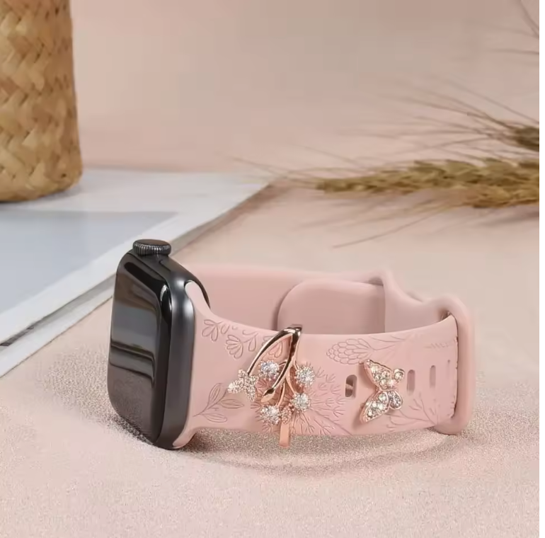 Luxury Gold Charm Rings for Apple Watch Bands – Elegant Metal Strap Jewelry Accessory