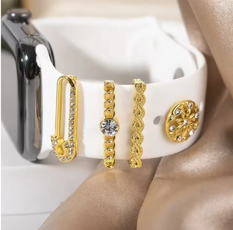 Luxury Wristband Charm Rings Set (4PCS) – Elegant Jewelry Decorations for Smartwatch Bands