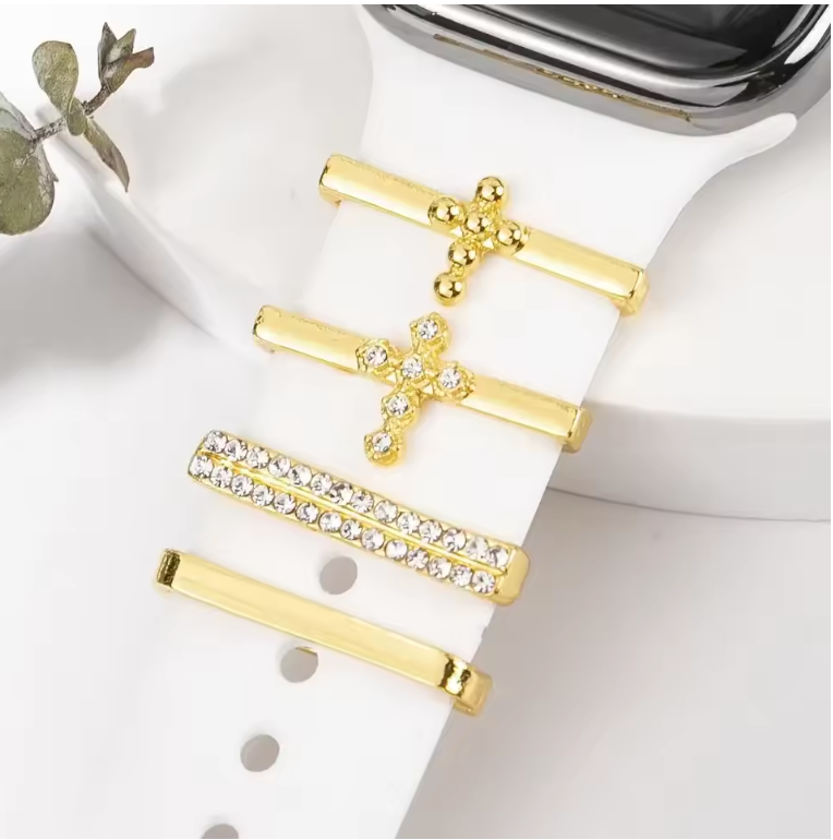 Luxury Wristband Charm Rings Set (4PCS) – Elegant Jewelry Decorations for Smartwatch Bands
