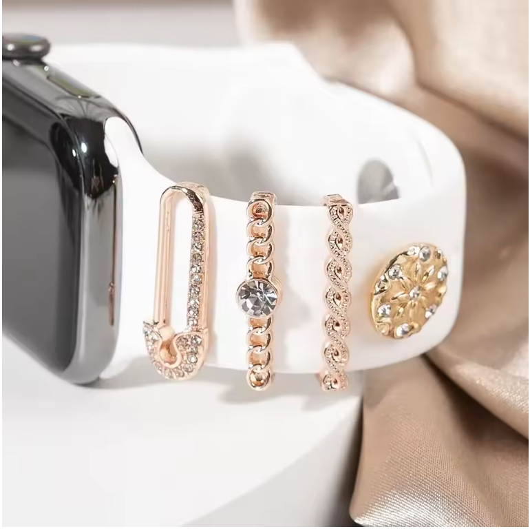 Luxury Wristband Charm Rings Set (4PCS) – Elegant Jewelry Decorations for Smartwatch Bands