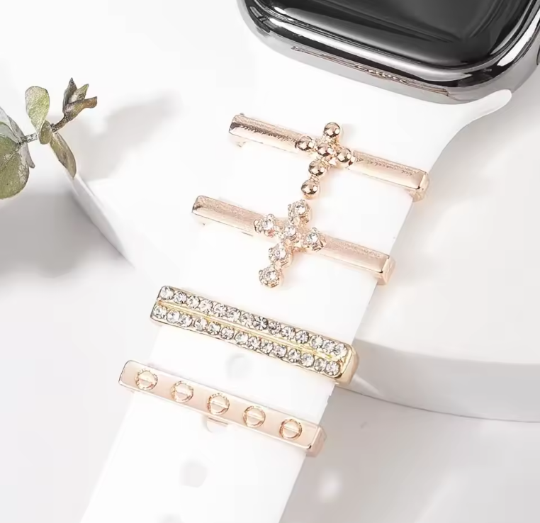 Luxury Wristband Charm Rings Set (4PCS) – Elegant Jewelry Decorations for Smartwatch Bands