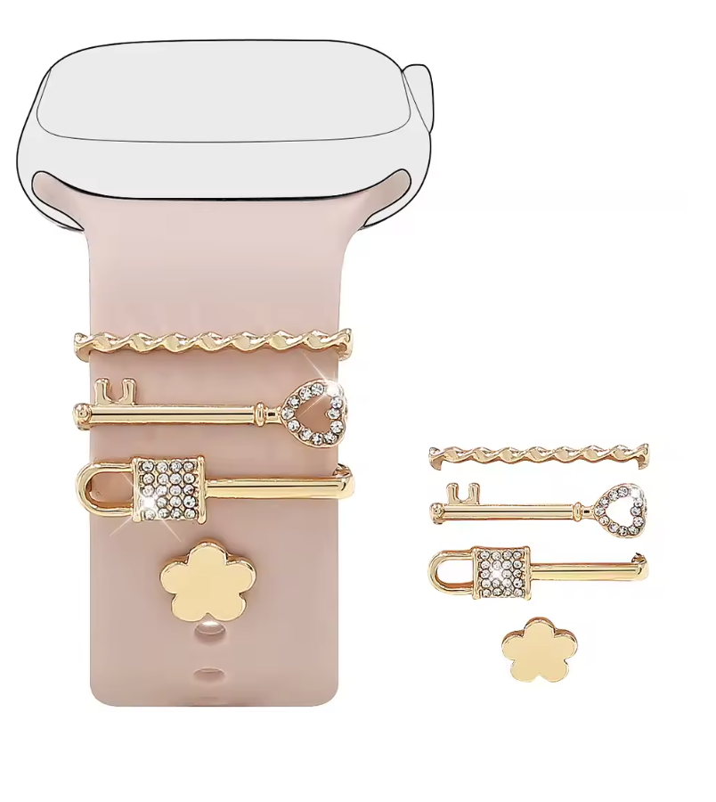 Luxury Wristband Charm Rings Set (4PCS) – Elegant Jewelry Decorations for Smartwatch Bands