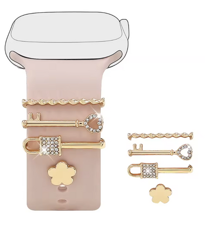 Luxury Wristband Charm Rings Set (4PCS) – Elegant Jewelry Decorations for Smartwatch Bands
