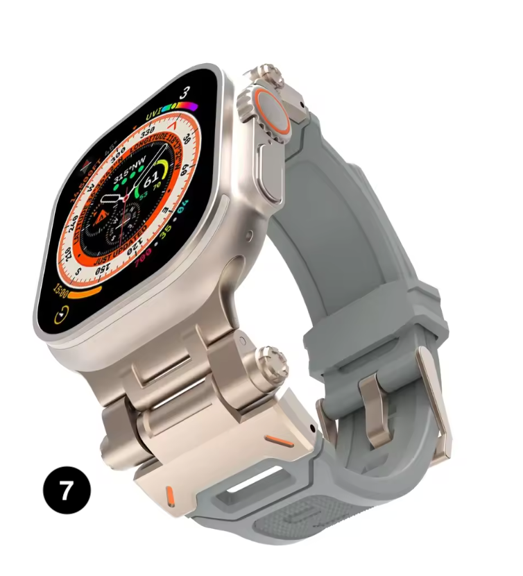 Metal & Silicone Apple Watch Strap – Rugged Sport Design for Ultra & Series