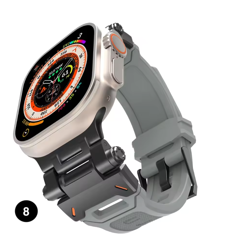 Metal & Silicone Apple Watch Strap – Rugged Sport Design for Ultra & Series