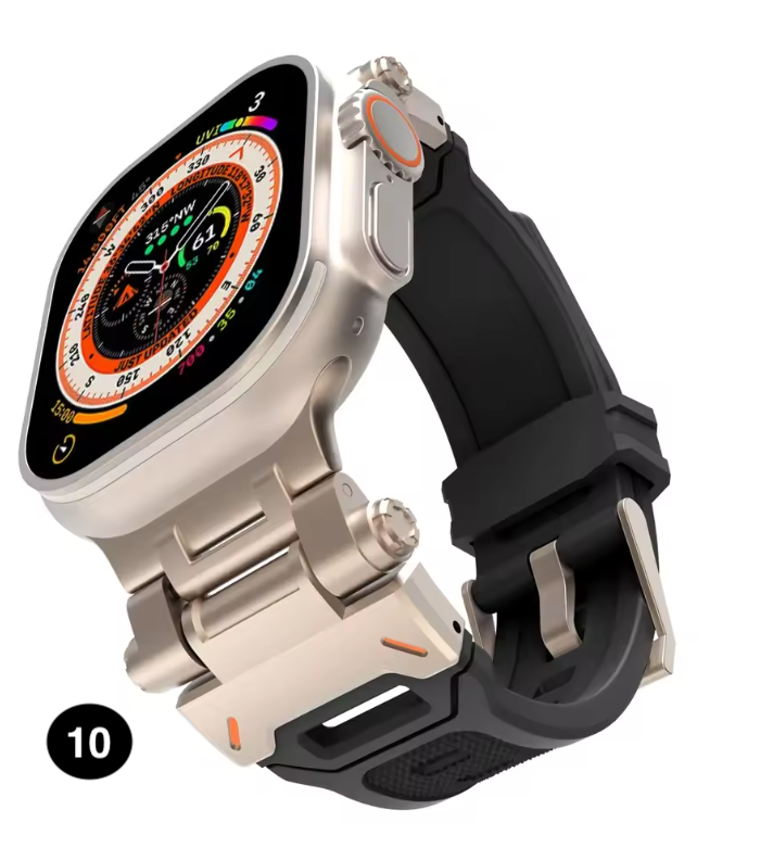 Metal & Silicone Apple Watch Strap – Rugged Sport Design for Ultra & Series