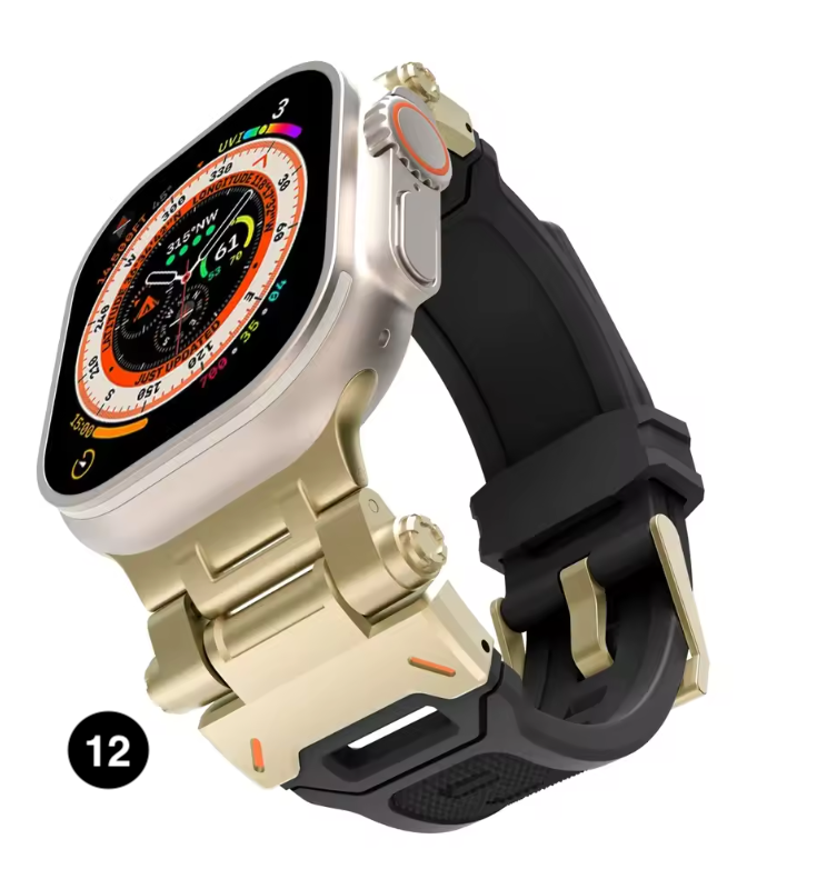 Metal & Silicone Apple Watch Strap – Rugged Sport Design for Ultra & Series