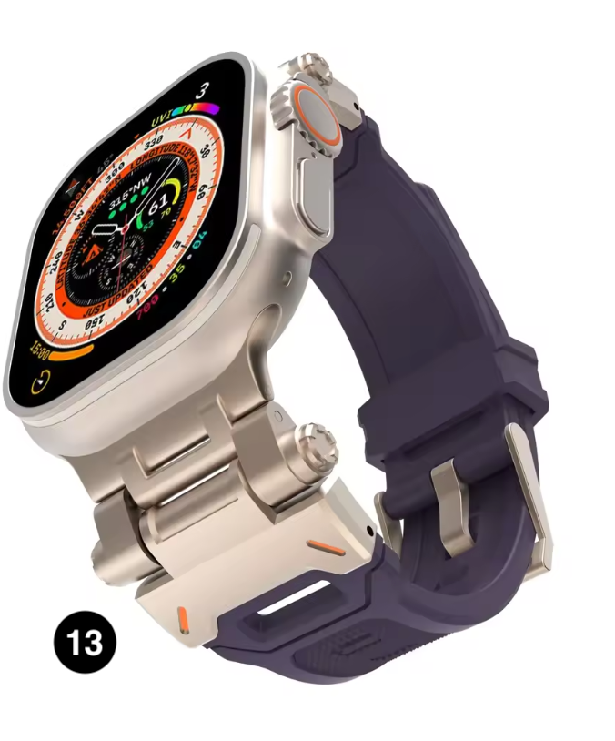 Metal & Silicone Apple Watch Strap – Rugged Sport Design for Ultra & Series
