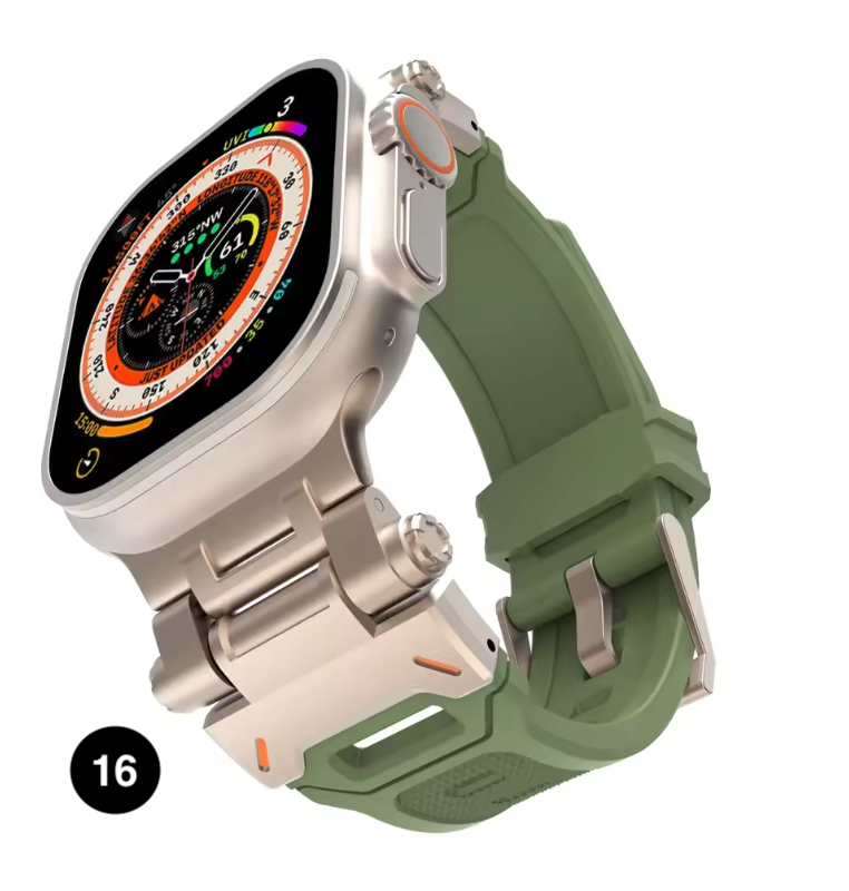Metal & Silicone Apple Watch Strap – Rugged Sport Design for Ultra & Series
