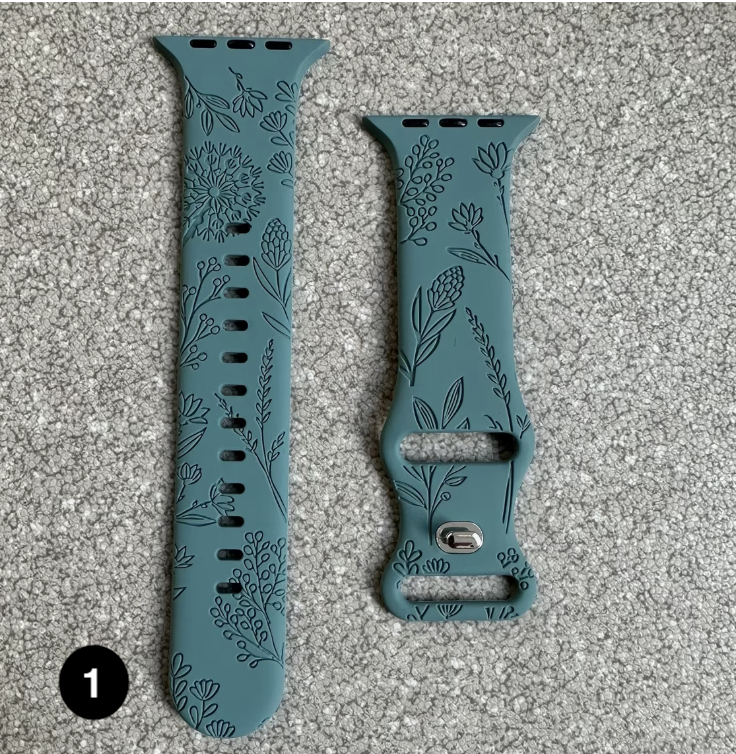 Floral Engraved Silicone Band for Apple Watch – Soft & Stylish Strap