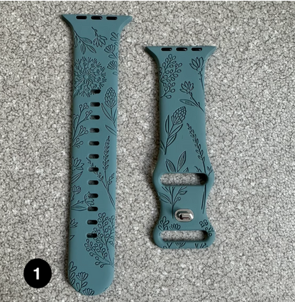 Floral Engraved Silicone Band for Apple Watch – Soft & Stylish Strap