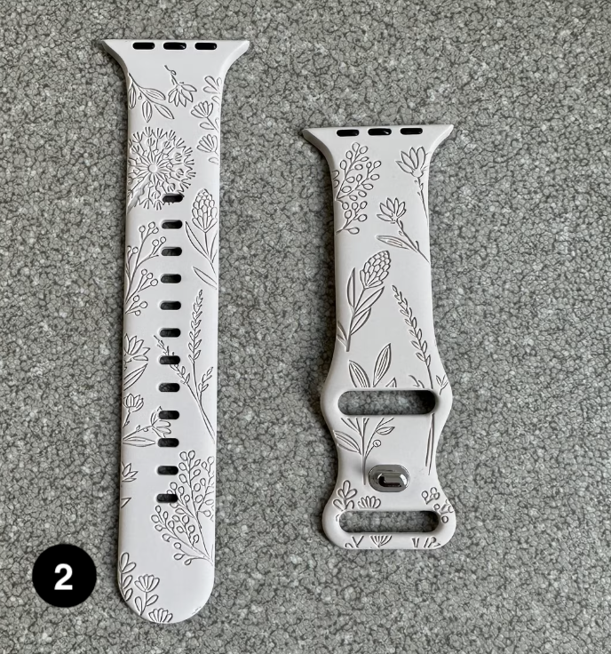 Floral Engraved Silicone Band for Apple Watch – Soft & Stylish Strap