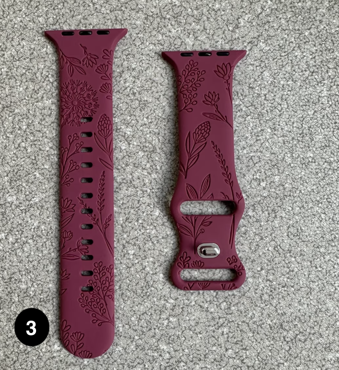 Floral Engraved Silicone Band for Apple Watch – Soft & Stylish Strap