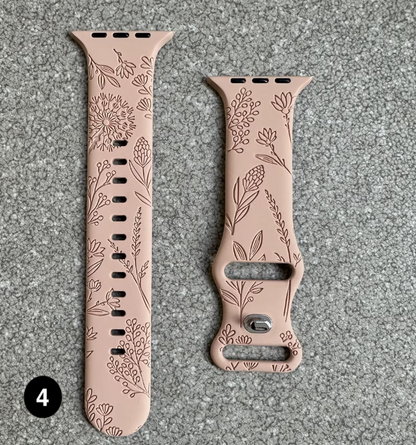 Floral Engraved Silicone Band for Apple Watch – Soft & Stylish Strap