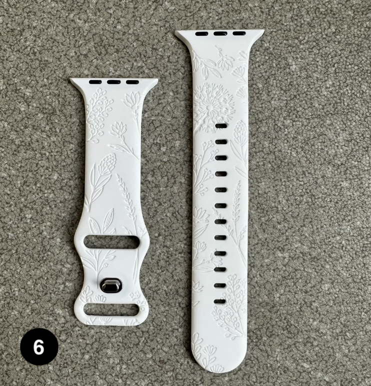 Floral Engraved Silicone Band for Apple Watch – Soft & Stylish Strap