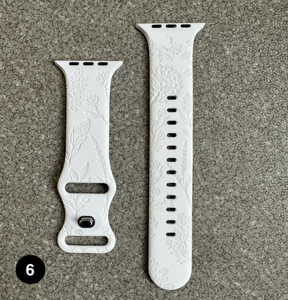 Floral Engraved Silicone Band for Apple Watch – Soft & Stylish Strap
