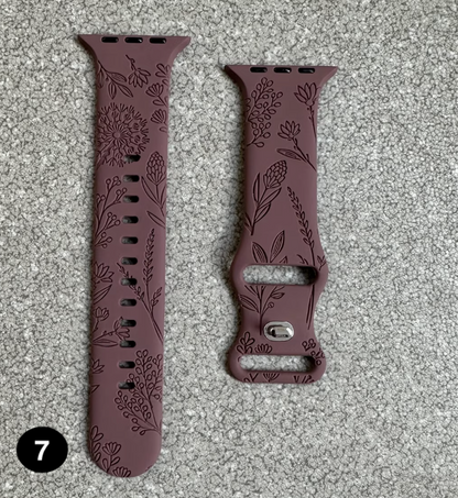 Floral Engraved Silicone Band for Apple Watch – Soft & Stylish Strap