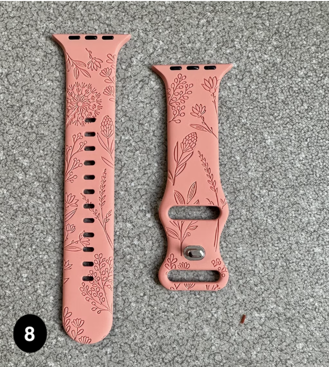 Floral Engraved Silicone Band for Apple Watch – Soft & Stylish Strap