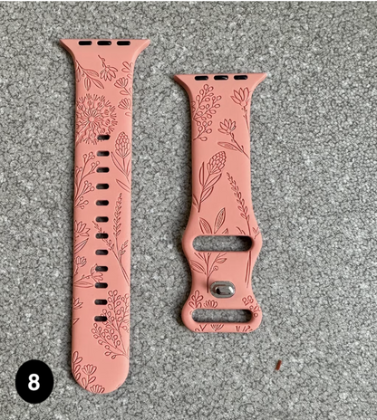 Floral Engraved Silicone Band for Apple Watch – Soft & Stylish Strap