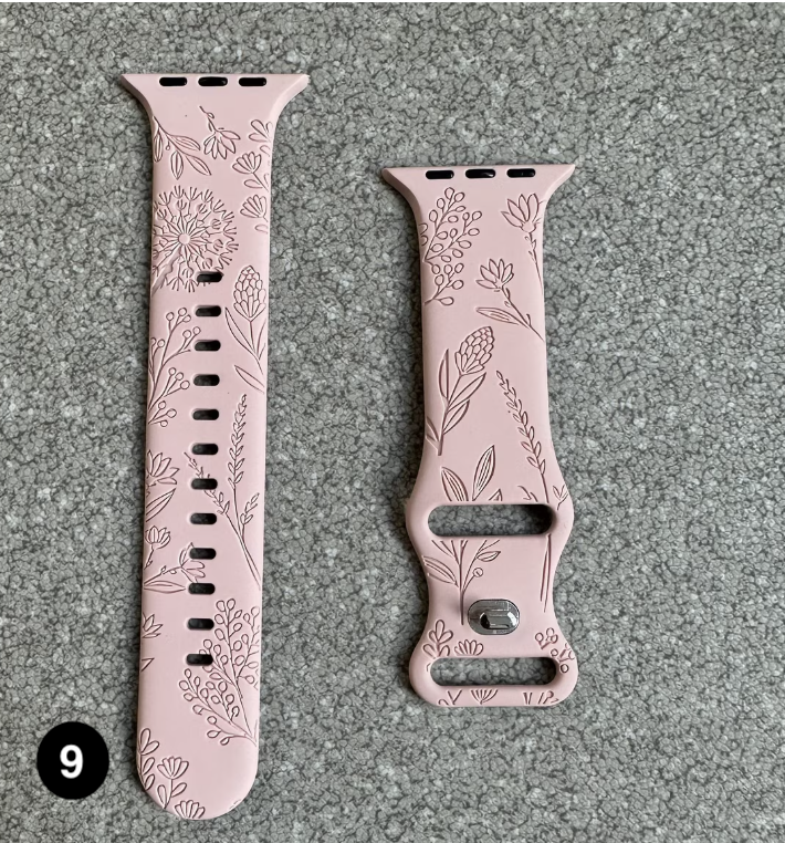 Floral Engraved Silicone Band for Apple Watch – Soft & Stylish Strap