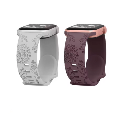 Floral Engraved Silicone Band for Apple Watch – Soft & Stylish Strap