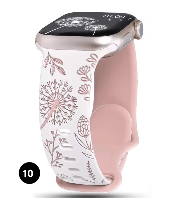 Floral Engraved Silicone Band for Apple Watch – Soft & Stylish Strap