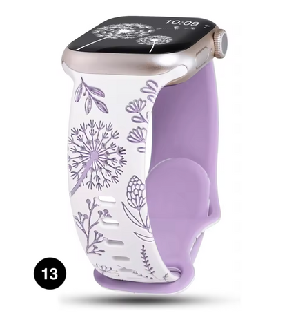Floral Engraved Silicone Band for Apple Watch – Soft & Stylish Strap