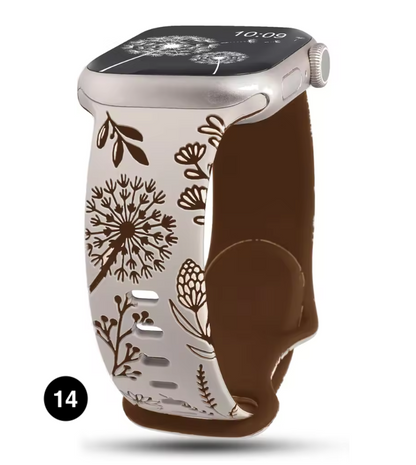Floral Engraved Silicone Band for Apple Watch – Soft & Stylish Strap