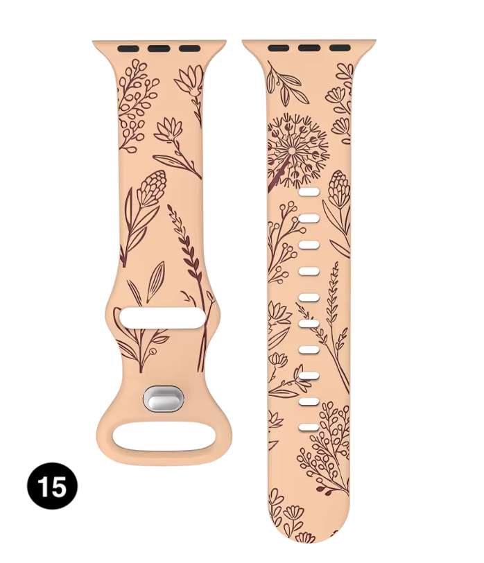 Floral Engraved Silicone Band for Apple Watch – Soft & Stylish Strap