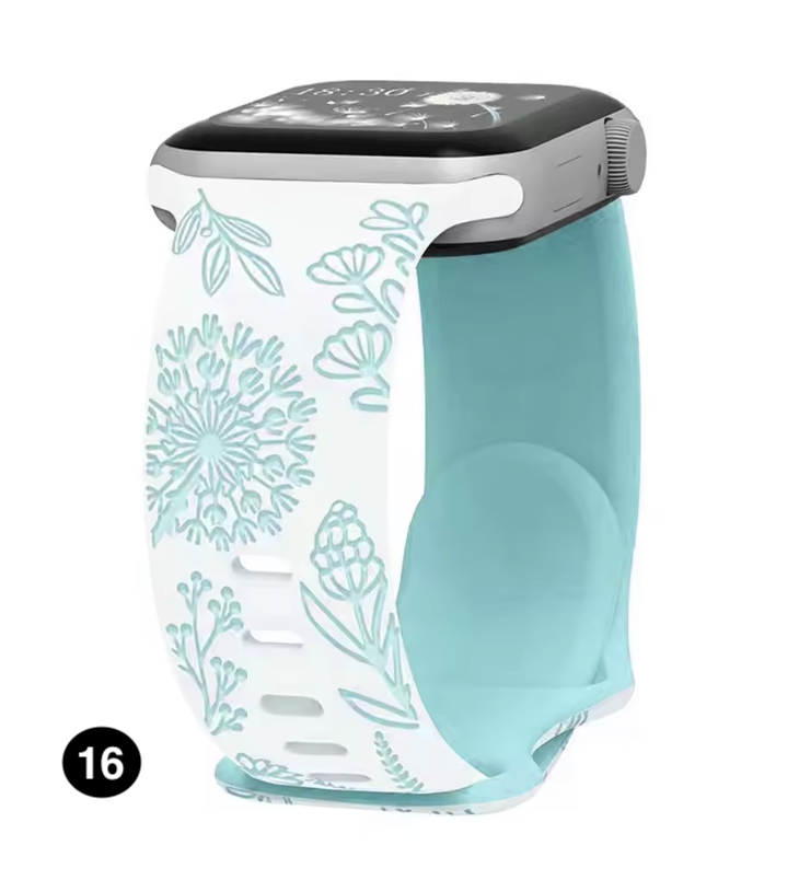 Floral Engraved Silicone Band for Apple Watch – Soft & Stylish Strap