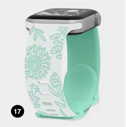 Floral Engraved Silicone Band for Apple Watch – Soft & Stylish Strap