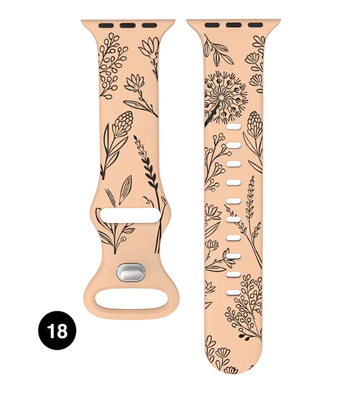 Floral Engraved Silicone Band for Apple Watch – Soft & Stylish Strap