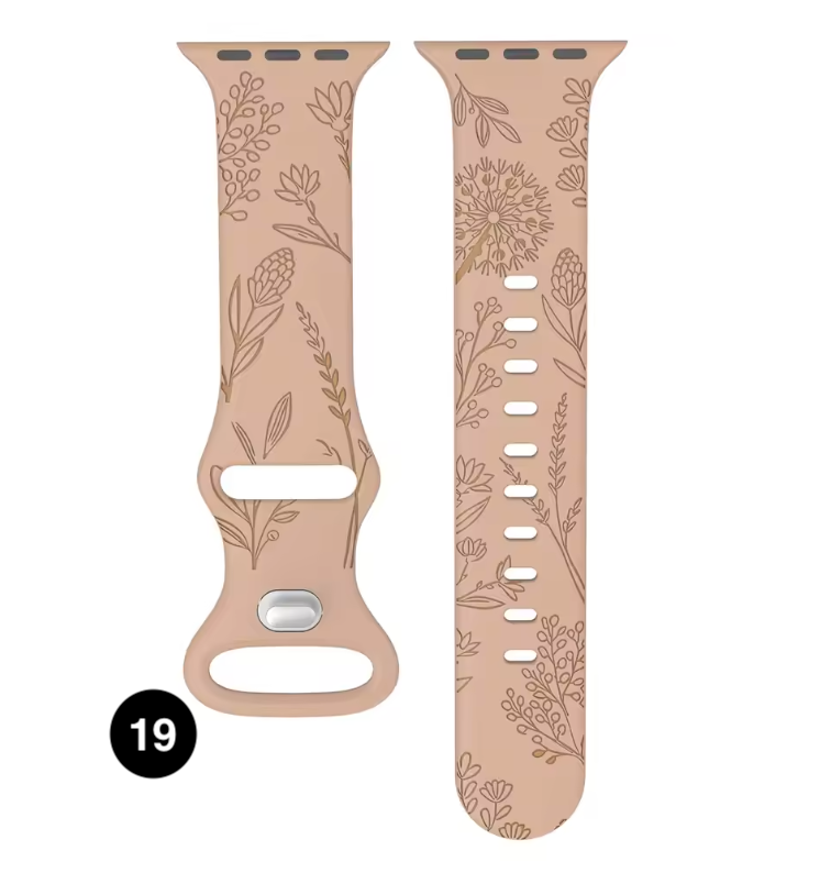 Floral Engraved Silicone Band for Apple Watch – Soft & Stylish Strap