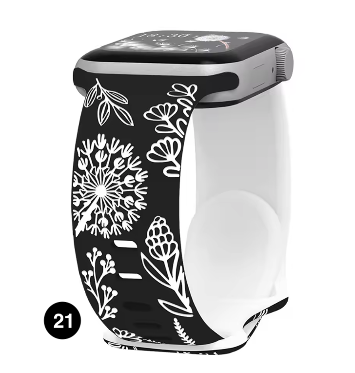 Floral Engraved Silicone Band for Apple Watch – Soft & Stylish Strap
