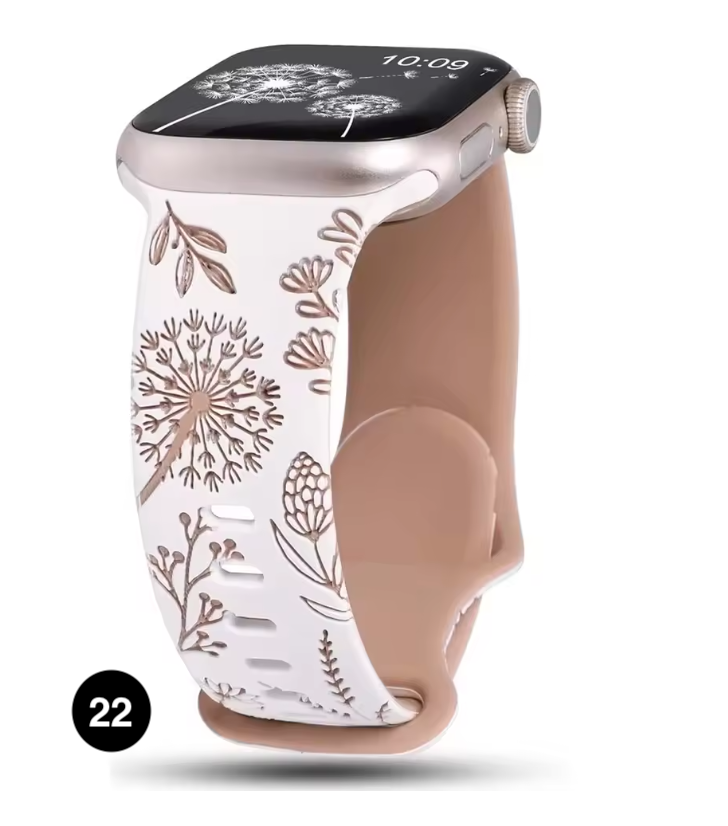 Floral Engraved Silicone Band for Apple Watch – Soft & Stylish Strap