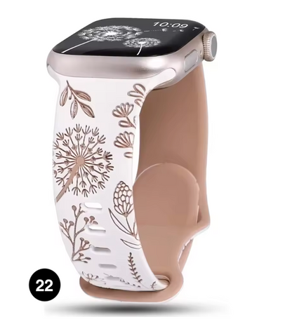 Floral Engraved Silicone Band for Apple Watch – Soft & Stylish Strap