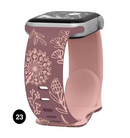 Floral Engraved Silicone Band for Apple Watch – Soft & Stylish Strap