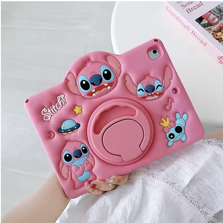 Stitch iPad Case with 360° Stand – Shockproof Silicone Kids Cover